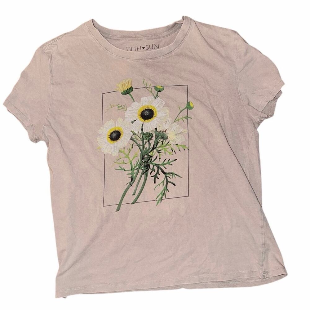 Fifth sun tan cropped 100% cotton graphic Tshirt small women’s flower bouquet